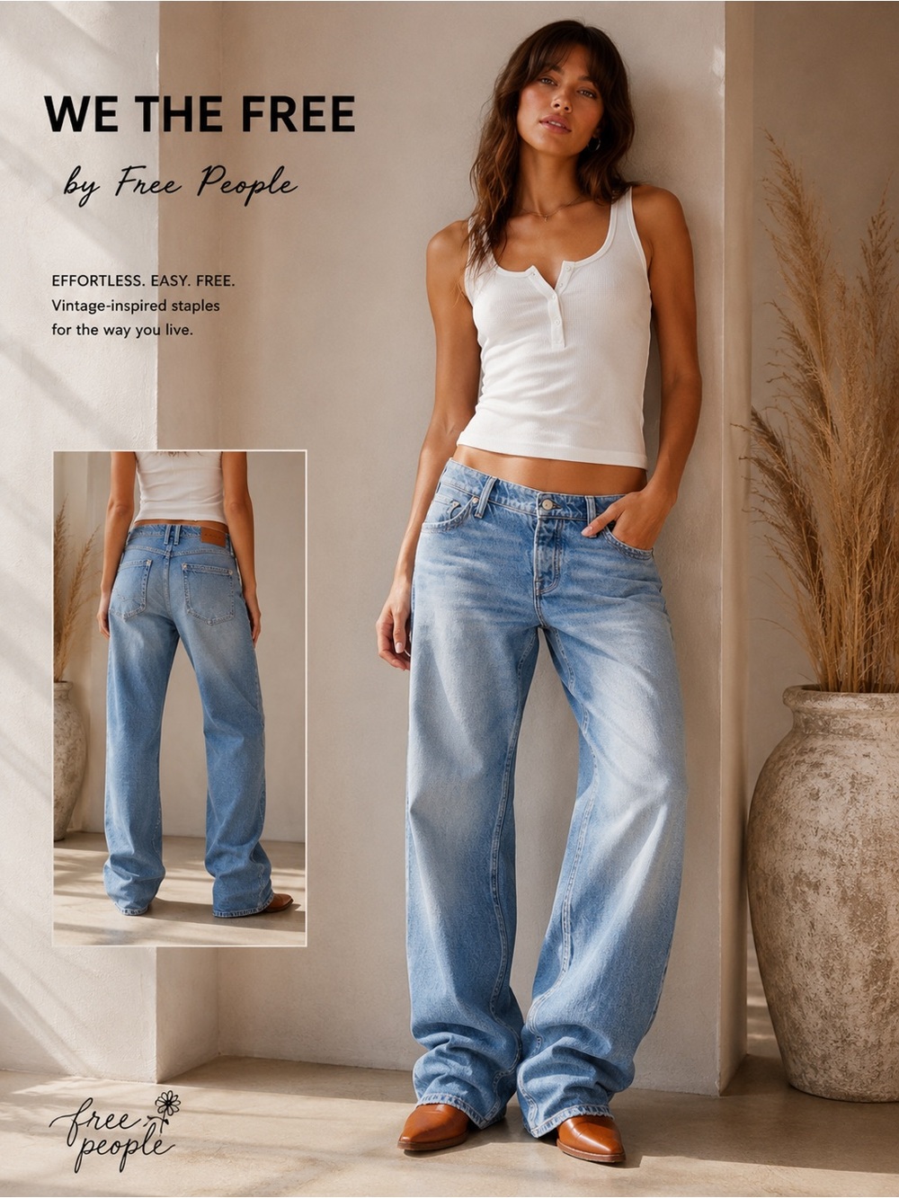 Free People We The Free Tennessee Boyfriend Jeans 33 Light Wash 100% cotton